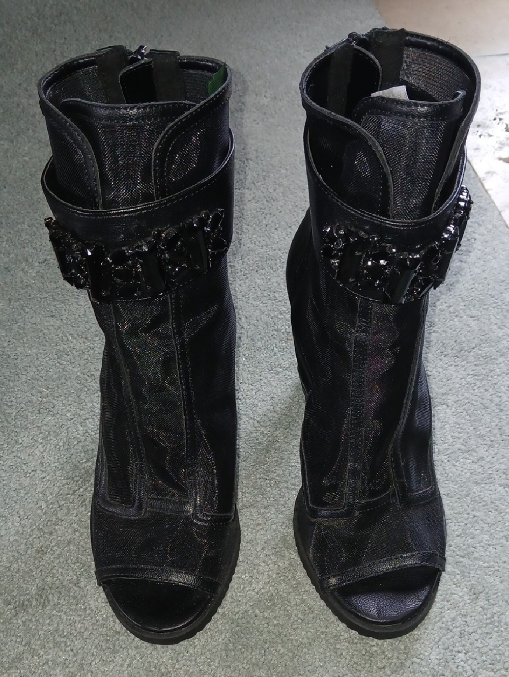 Karl Lagerfeld Black Jeweled Peep-Toe Ankle Booties